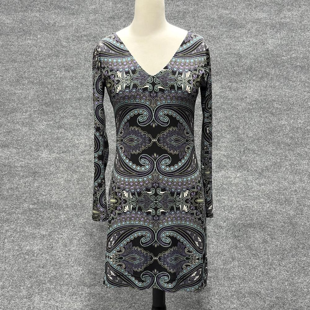 Elysa Suzanne Dress Womens XXS XS Black Paisley V-Neck Long Sleeve Made in USA